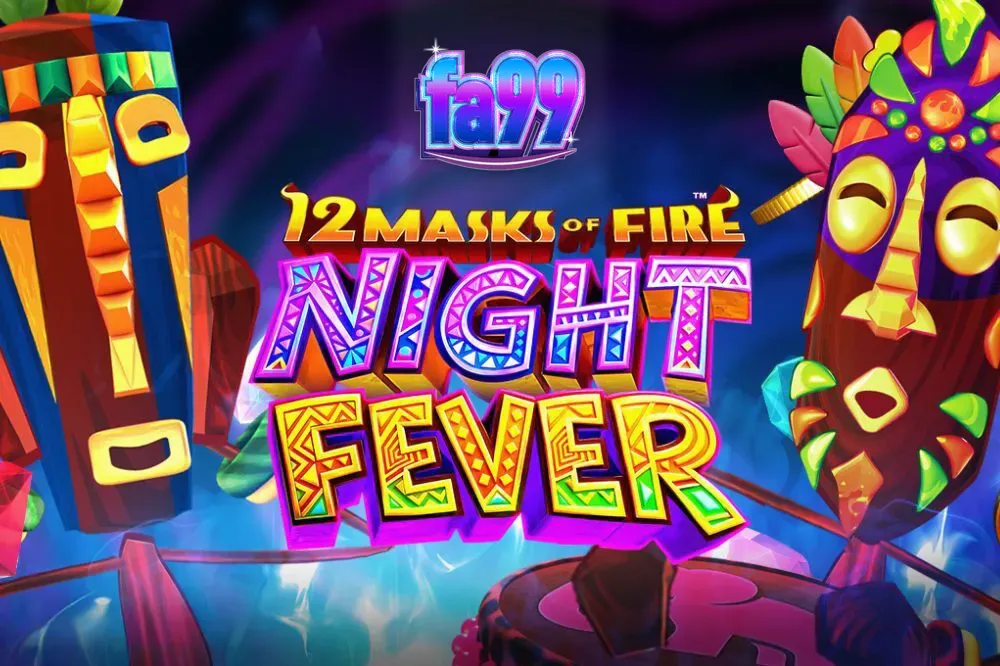 Tampilan visual neon yang cerah dari 12 Masks of Fire: Night Fever pada layar ponsel